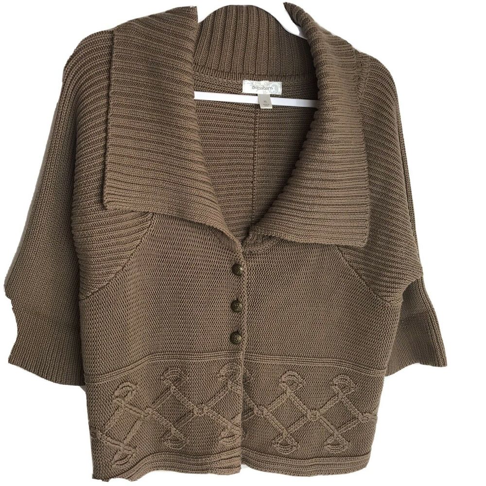 Cozy Brown Knit Button-Up Sweater with Wide Collar